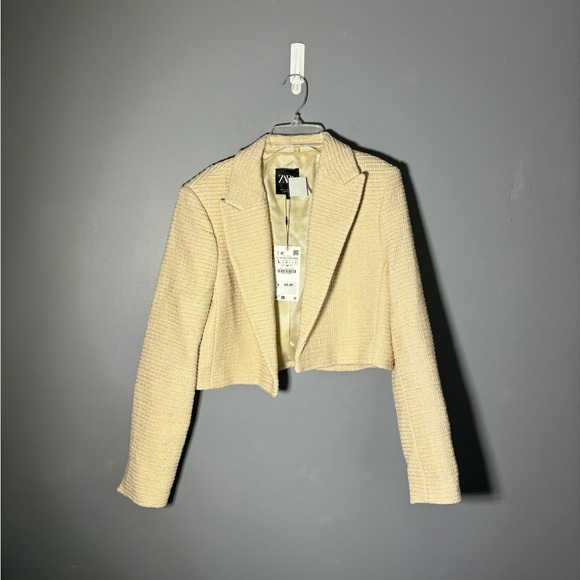 Zara Textured Cream Cropped Blazer Women’s Size Large - Picture 2 of 4